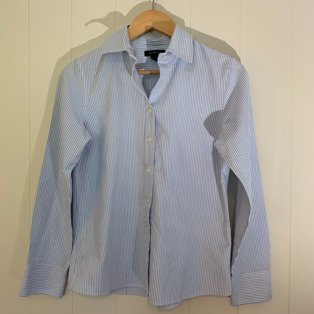 Lands End-No Iron Pinpoint Oxford. Searsucker